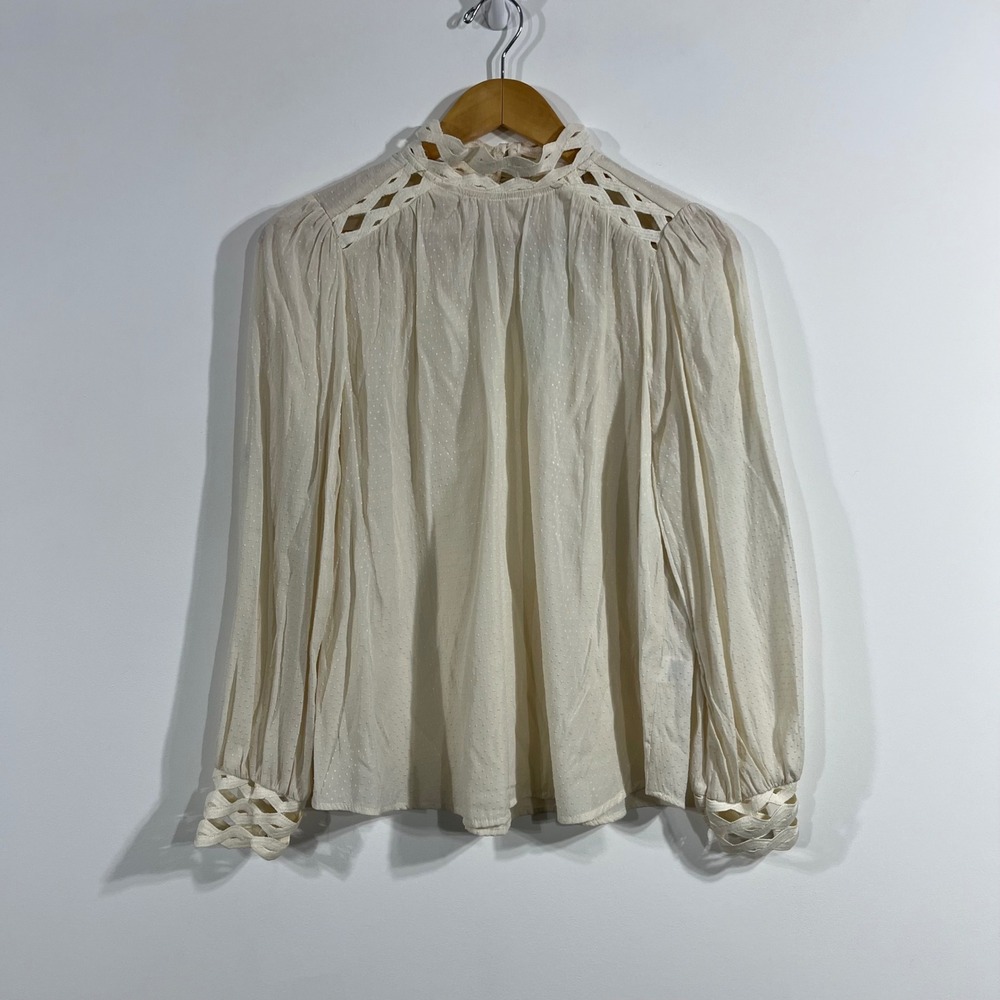Mine Dainty Renaissance Victorian Swiss Dot Boho Crochet Top‎ Womens Medium